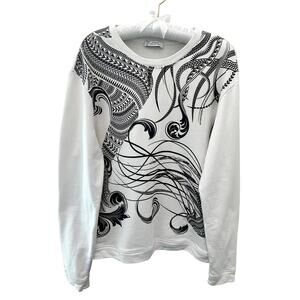 VERSACE COLLECTION White Black Baroque Print Crewneck Sweatshirt Cotton | Small